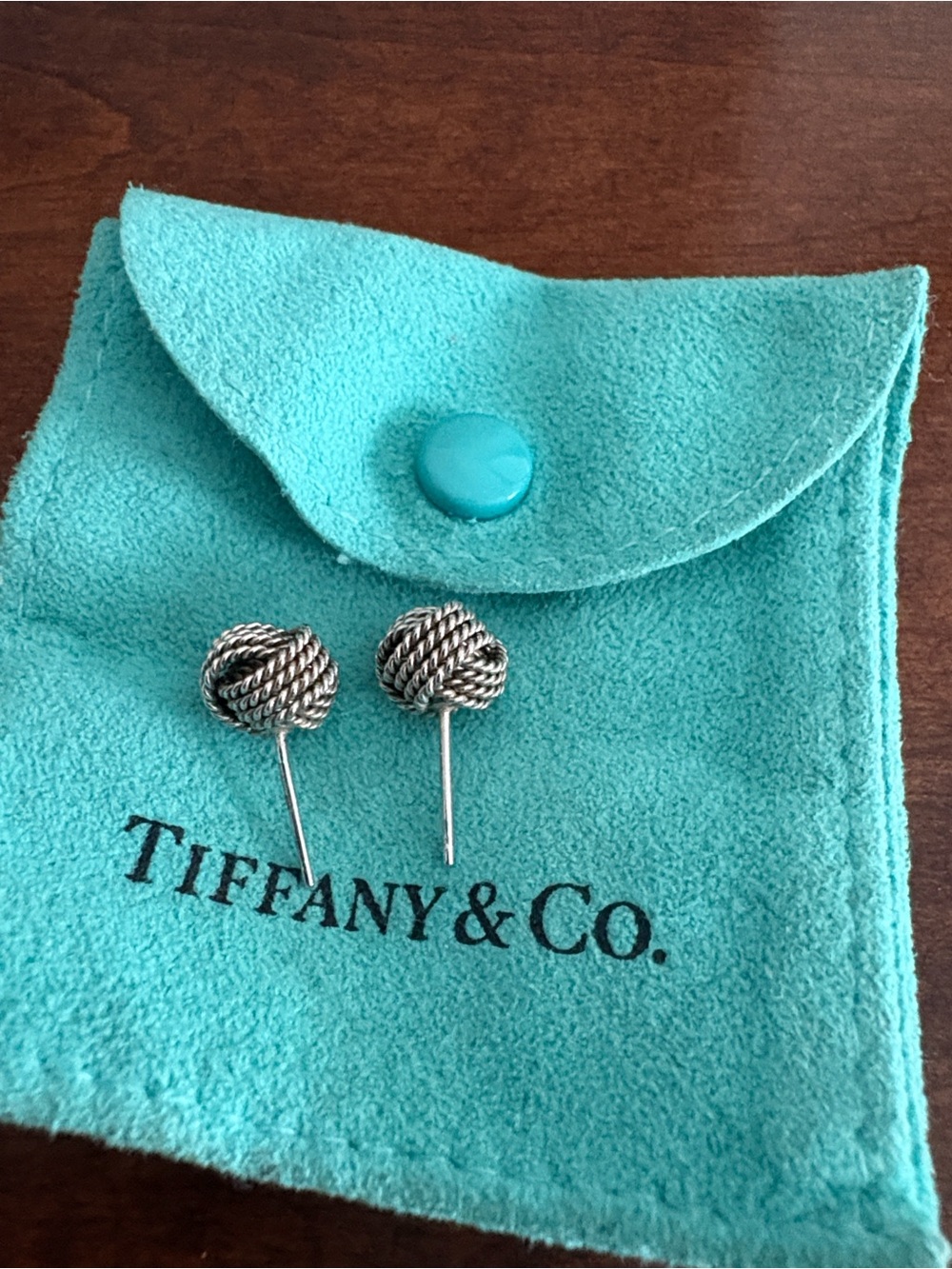 Tiffany & Co. Sterling Silver Rope Knot Stud Earrings with Blue Pouch - Picture 2 of 4
